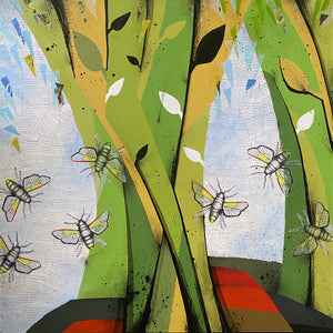 Raymond, Lucie - Trees and Little Creatures - Mixed Media -24x24" 4