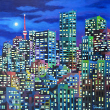 Load image into Gallery viewer, James Talmadge, City at Night, 36x36&quot;, Acrylic on canvas
